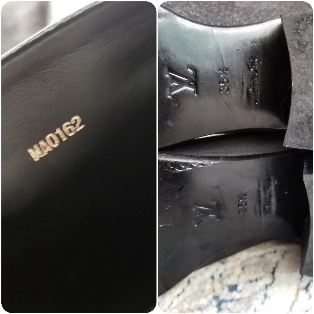 LOUIS VUITTON Black Grained Leather Suede Knee High Boots 35.5 - Picture 17 of 17